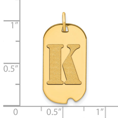 14k Yellow Gold Dog Tag Pendant, Letter K Flat Block Initial Charm, Unisex Modern Style