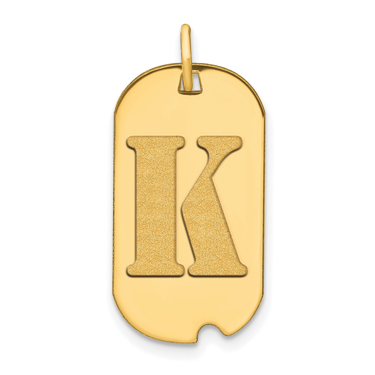 14k Yellow Gold Dog Tag Pendant, Letter K Flat Block Initial Charm, Unisex Modern Style