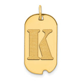 14k Yellow Gold Dog Tag Pendant, Letter K Flat Block Initial Charm, Unisex Modern Style