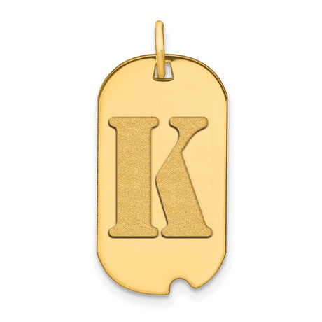14k Yellow Gold Dog Tag Pendant, Letter K Flat Block Initial Charm, Unisex Modern Style