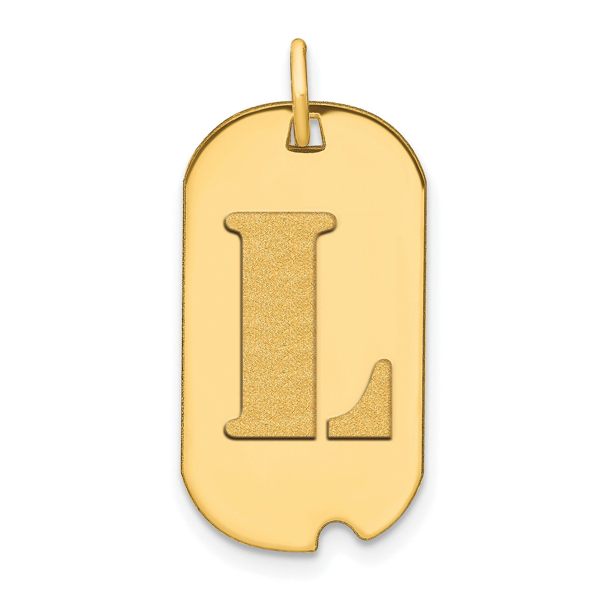 14k Yellow Gold Initial Pendant with Cutout Letter L, Dog Tag Style Charm