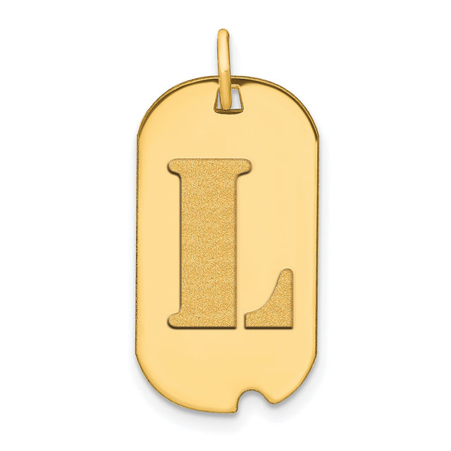 14k Yellow Gold Initial Pendant with Cutout Letter L, Dog Tag Style Charm