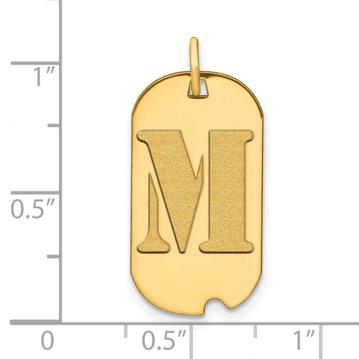 14k Yellow Gold Dog Tag Pendant with Textured Letter M, Unisex Initial Charm