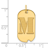 14k Yellow Gold Dog Tag Pendant with Textured Letter M, Unisex Initial Charm