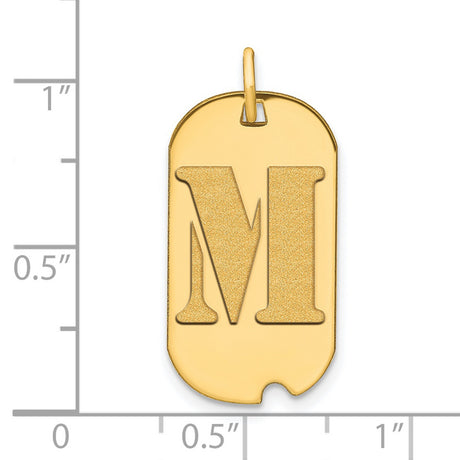 14k Yellow Gold Dog Tag Pendant with Textured Letter M, Unisex Initial Charm
