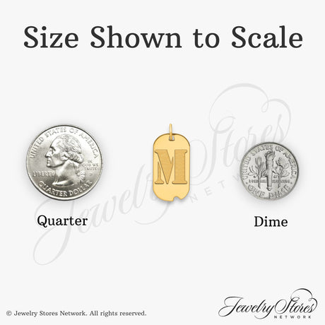 14k Yellow Gold Dog Tag Pendant with Textured Letter M, Unisex Initial Charm