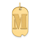 14k Yellow Gold Dog Tag Pendant with Textured Letter M, Unisex Initial Charm