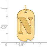 14k Yellow Gold Dog Tag Pendant with Textured Letter N, Unisex Initial Charm