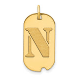 14k Yellow Gold Dog Tag Pendant with Textured Letter N, Unisex Initial Charm