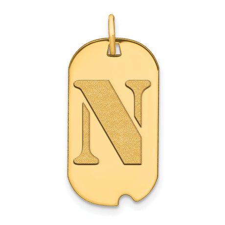 14k Yellow Gold Dog Tag Pendant with Textured Letter N, Unisex Initial Charm