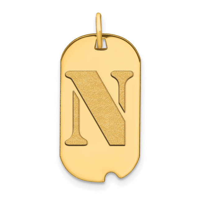 14k Yellow Gold Dog Tag Pendant with Textured Letter N, Unisex Initial Charm