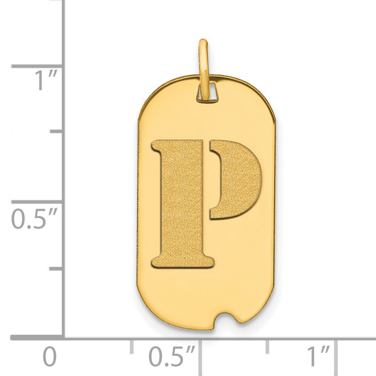 14k Yellow Gold Dog Tag Pendant with Raised Letter P, Textured Initial Charm