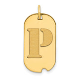 14k Yellow Gold Dog Tag Pendant with Raised Letter P, Textured Initial Charm