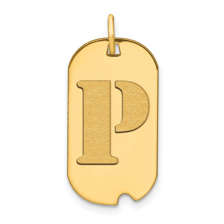 14k Yellow Gold Dog Tag Pendant with Raised Letter P, Textured Initial Charm