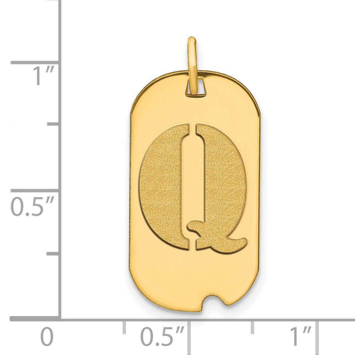 Polished Letter Q Initial Dog Tag Charm Pendant in Real 14k Yellow Gold