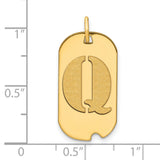 Polished Letter Q Initial Dog Tag Charm Pendant in Real 14k Yellow Gold