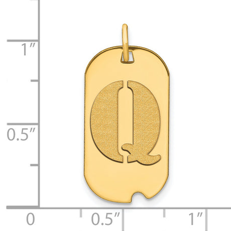 Polished Letter Q Initial Dog Tag Charm Pendant in Real 14k Yellow Gold