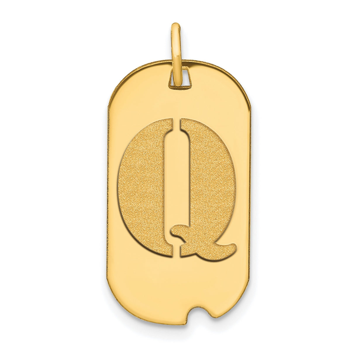 Polished Letter Q Initial Dog Tag Charm Pendant in Real 14k Yellow Gold