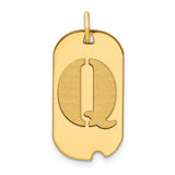 Polished Letter Q Initial Dog Tag Charm Pendant in Real 14k Yellow Gold
