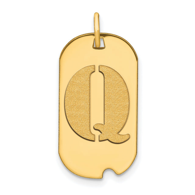 Polished Letter Q Initial Dog Tag Charm Pendant in Real 14k Yellow Gold