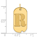 14k Yellow Gold Initial R Dog Tag Pendant with Polished Finish, Unisex Letter Charm