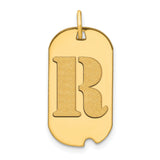 14k Yellow Gold Initial R Dog Tag Pendant with Polished Finish, Unisex Letter Charm