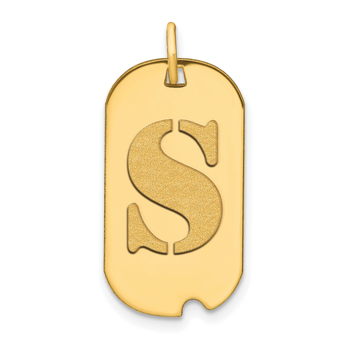 14k Yellow Gold Dog Tag Pendant with Polished Letter S Cutout, Military Style Initial Charm