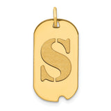 14k Yellow Gold Dog Tag Pendant with Polished Letter S Cutout, Military Style Initial Charm