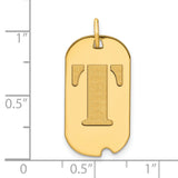 14k Yellow Gold Dog Tag Pendant with Letter T, Bold Initial Charm for Men or Unisex