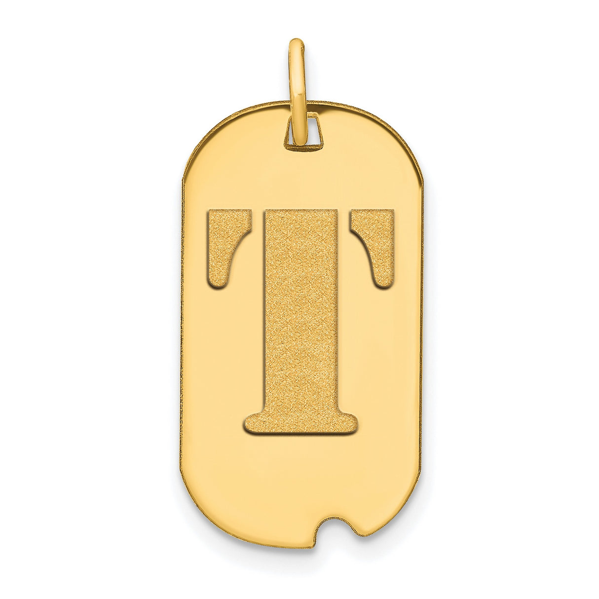 14k Yellow Gold Dog Tag Pendant with Letter T, Bold Initial Charm for Men or Unisex