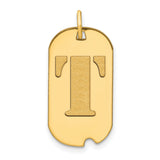 14k Yellow Gold Dog Tag Pendant with Letter T, Bold Initial Charm for Men or Unisex