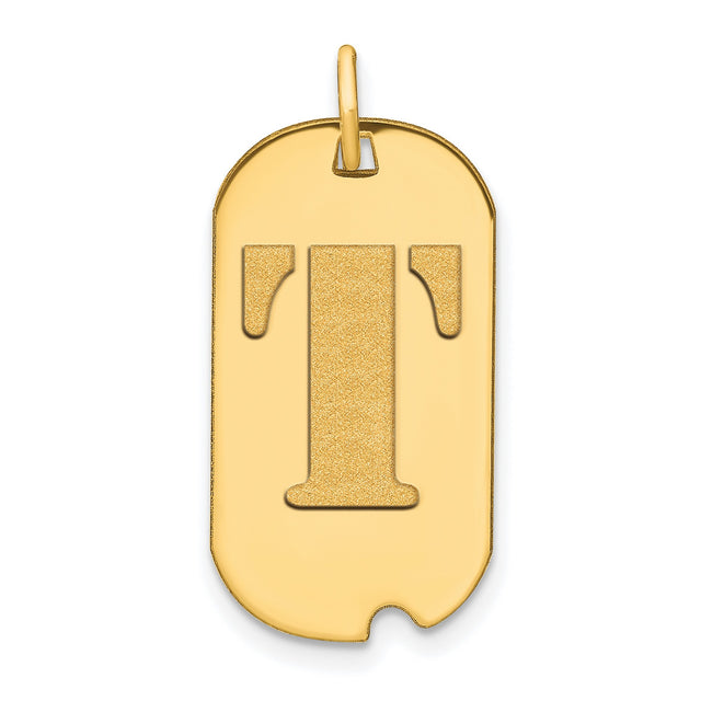 14k Yellow Gold Dog Tag Pendant with Letter T, Bold Initial Charm for Men or Unisex