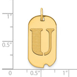 Polished Letter U Initial Dog Tag Charm Pendant in Real 14k Yellow Gold
