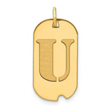 Polished Letter U Initial Dog Tag Charm Pendant in Real 14k Yellow Gold