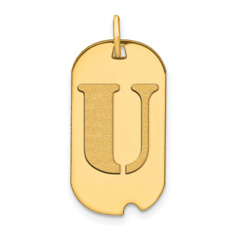 Polished Letter U Initial Dog Tag Charm Pendant in Real 14k Yellow Gold