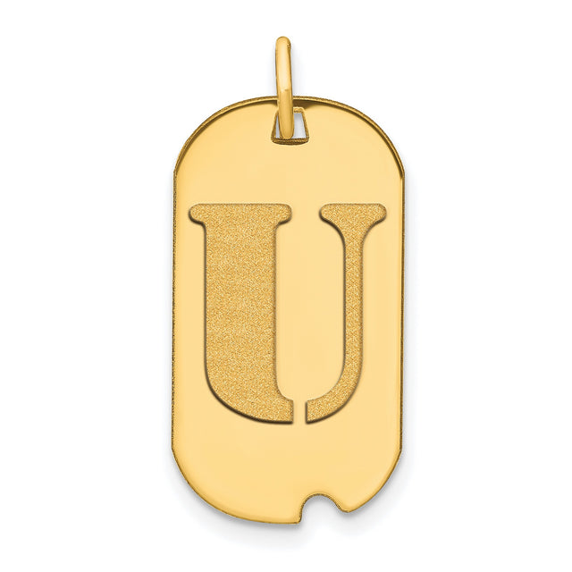 Polished Letter U Initial Dog Tag Charm Pendant in Real 14k Yellow Gold