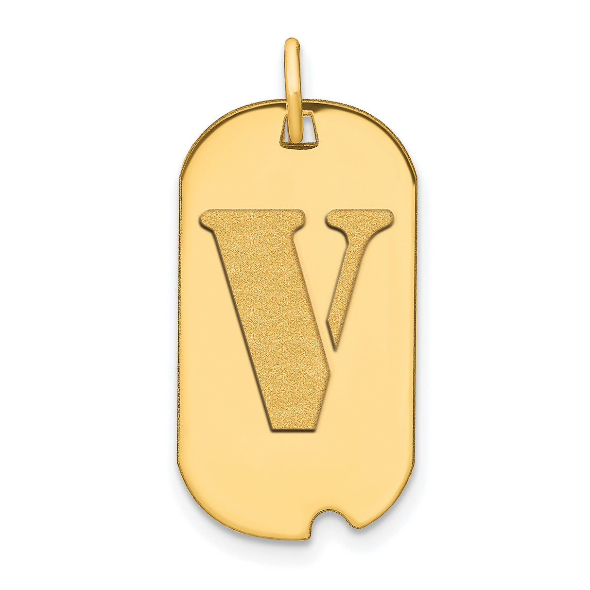 14k Yellow Gold V Pendant Charm, Cutout Monogram Dog Tag Design, Unisex Letter Jewelry