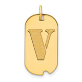 14k Yellow Gold V Pendant Charm, Cutout Monogram Dog Tag Design, Unisex Letter Jewelry