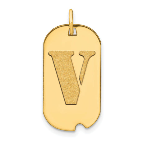 14k Yellow Gold V Pendant Charm, Cutout Monogram Dog Tag Design, Unisex Letter Jewelry