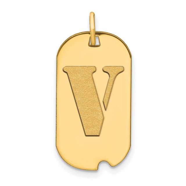 14k Yellow Gold V Pendant Charm, Cutout Monogram Dog Tag Design, Unisex Letter Jewelry