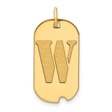 14k Yellow Gold Dog Tag Pendant with Cutout Block Letter W, Unisex Initial Charm