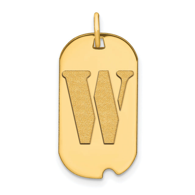 14k Yellow Gold Dog Tag Pendant with Cutout Block Letter W, Unisex Initial Charm