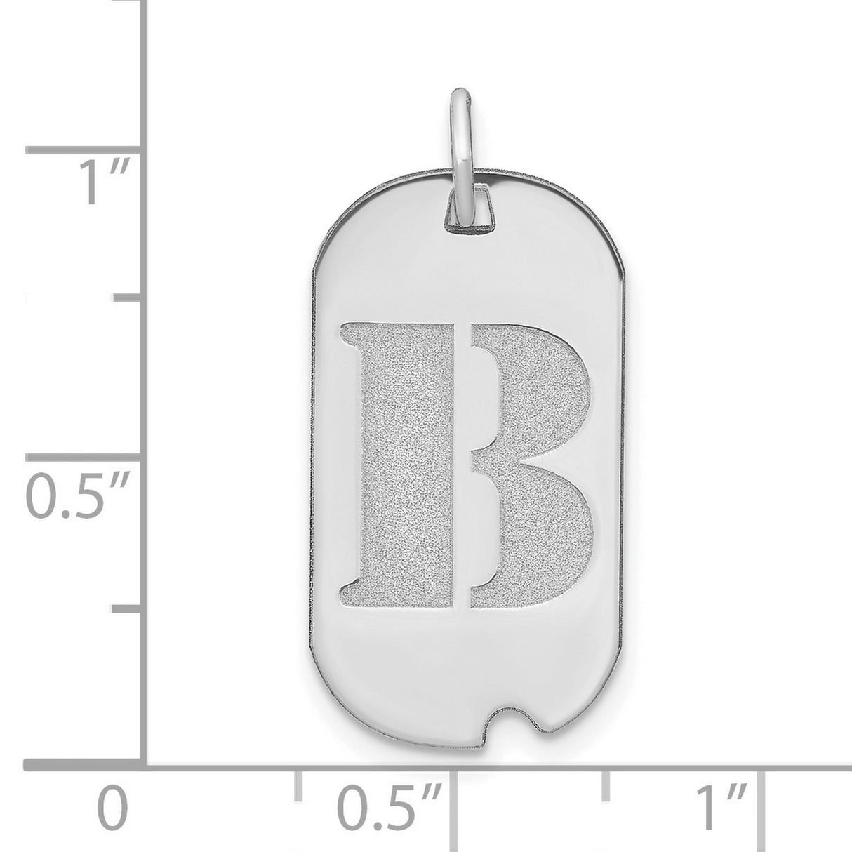 14k White Gold Dog Tag Pendant with Bold Letter B Initial, Unisex Monogram Charm