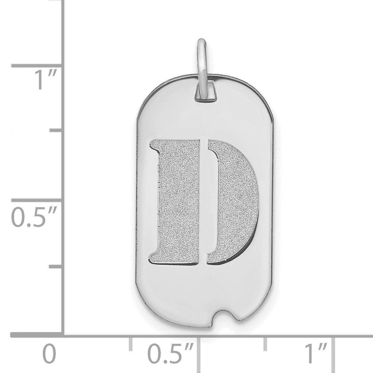 14k White Gold Dog Tag Pendant with Block Letter D, Textured Initial Charm
