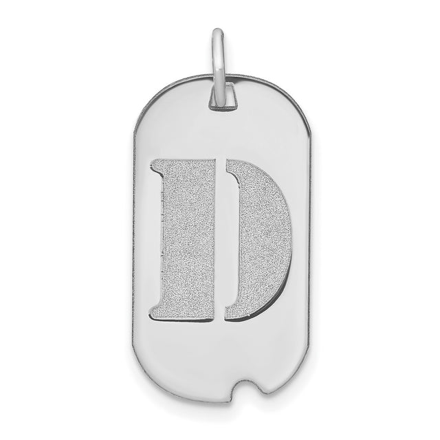 14k White Gold Dog Tag Pendant with Block Letter D, Textured Initial Charm