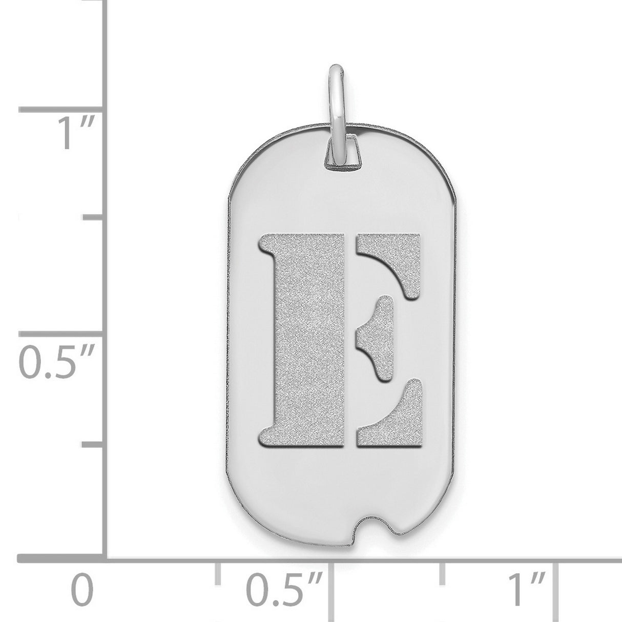 14k White Gold Dog Tag Pendant with Cutout Letter E, Unisex Initial Charm