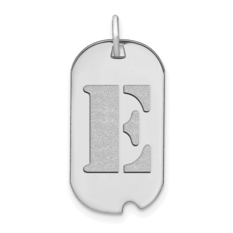 14k White Gold Dog Tag Pendant with Cutout Letter E, Unisex Initial Charm