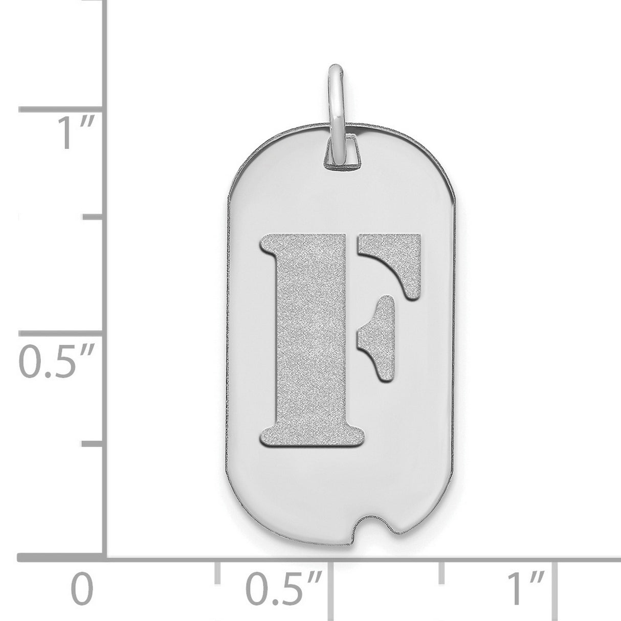 14k White Gold Dog Tag Pendant with Block Letter F, Unisex Initial Charm