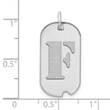 14k White Gold Dog Tag Pendant with Block Letter F, Unisex Initial Charm