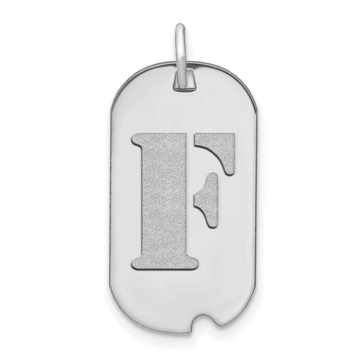 14k White Gold Dog Tag Pendant with Block Letter F, Unisex Initial Charm